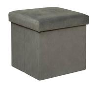 Pouf pliant ""Lilou"" en velours 38x38cm gris - Atmosphera createur d'interieur