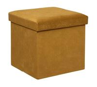 Pouf pliant ""Lilou"" en velours 38x38cm jaune ocre - Atmosphera createur d'interieur
