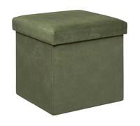 Pouf pliant ""Lilou"" en velours 38x38cm vert kaki - Atmosphera createur d'interieur