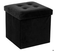 Atmosphera - Pouf Coffre Pliant Lysandre Noir Effet Velours, 38 x 38 cm - Tabouret de Rangement pour Salon, Chambre