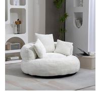 Pouf poire 2 places en chenille Beige 108×108×52 cm avec 3 coussins - canapé lazy pour salon et chambre