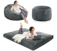 Pouf poire géant convertible avec housse en microfibre et rembourrage en mousse pour meubles, canapé dans la chambre à coucher, le dortoir, gris anthracite