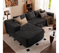 Pouf poire rayé en fourrure de lapin compressée - Siège extra large et profond en peluche texturé sable pour salon, design modulaire sans assemblage (gris)