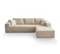 Pouf poire rayé en fourrure de lapin compressée - Siège extra large et profond en peluche texturé sable pour salon, design modulaire zéro assemblage (blanc)