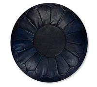 Pouf Premium XL en Cuir Véritable Fait Main - Vendu Rembourré - Coussin de Sol, Ottoman, Repose-Pied, Tabouret, Repose-Pied (Bleu Foncé)