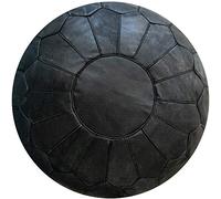 Pouf Premium XL en Cuir Véritable Fait Main - Vendu Rembourré - Coussin de Sol, Ottoman, Repose-Pied, Tabouret, Repose-Pied (Noir)