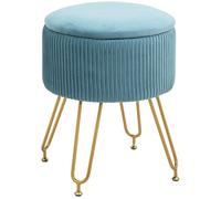 Pouf rangement - HOMCOM - 13,5 L - en velours - pieds en acier - jusqu'à 110 kg - bleu clair