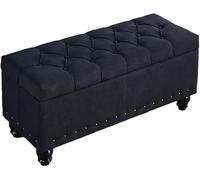 Pouf rectangulaire de 40 cm de large, capitonné d'aspect lin naturel, repose-pieds et table basse pour salon, design contemporain (noir, 40 x 40 x 45 cm)
