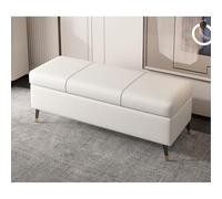 Pouf rectangulaire extra long en similicuir blanc avec rangement pour entrée de salon et chambre à coucher, coussin en cuir synthétique, parfait pour le pied du lit et le coffre.