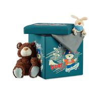 Pouf Relaxdays pour enfants pliable avec rangement et couvercle, H x l x P 38 x 38 x 38 cm, ours