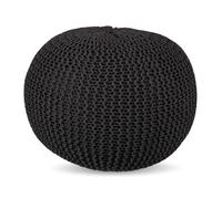 Pouf Relaxdays tricoté HxD 33 x 46 cm rembourrage en polystyrène coussin de sol rond tabouret Boho gris foncé