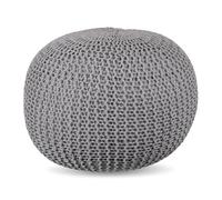 Pouf Relaxdays, tricoté, HxP : 33 x 46 cm, Rembourrage en polystyrène, Coussin de Sol Rond, Pouf bohème, Gris Clair