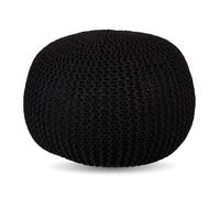 Pouf Relaxdays, tricoté, HxP : 33 x 46 cm, rembourrage en polystyrène, coussin de sol rond, tabouret Boho, pouf, noir