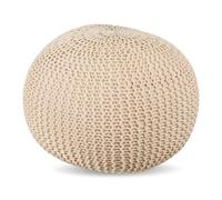 Pouf Relaxdays, tricoté, HxP : 33 x 46 cm, Remplissage en polystyrène, Coussin de Sol Rond, Tabouret Boho, Pouf, Beige