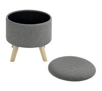 HOMCOM Pouf Rond Repose-Pieds Tabouret avec Coffre de Rangement Pieds en Bois Design Moderne, Gris