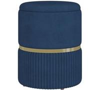 HomCom Pouf design repose-pied avec coffre de rangement velours côtelé acier brossé doré Bleu foncé