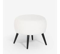 Pouf repose-pieds de salon en teddy bou lanc pieds noirs Belix