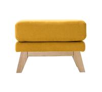 Pouf repose-pieds déhoussable scandinave en tissu effet velours jaune moutarde et bois clair OSLO