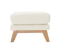 Pouf repose-pieds déhoussable scandinave en tissu effet laine bouclée blanc cassé et bois clair OSLO