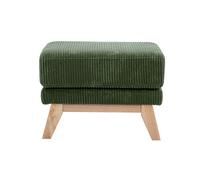 Pouf repose-pieds déhoussable scandinave en tissu velours côtelé vert kaki et bois clair OSLO