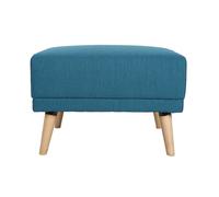 Pouf repose-pieds scandinave en tissu bleu canard et bois clair ULLA