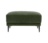 Pouf repose pieds en tissu effet velours vert kaki et métal noir JERRY