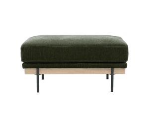 Pouf repose pieds en tissu effet velours vert kaki et métal noir TODD