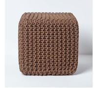 HOMESCAPES Pouf carré tressé en Tricot, Pouf Cube Coloris Chocolat, 35x35x35 cm