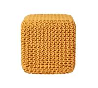HOMESCAPES Pouf carré tressé en Tricot, Pouf Cube Coloris Jaune Moutarde, 35x35x35 cm