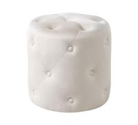 Pouf Repose-Pieds Moderne en Velours 40 cm Décoratif Rond Capitonné Blanc Cassé Corolla