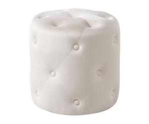 Pouf Repose-Pieds Moderne en Velours 40 cm Décoratif Rond Capitonné Blanc Cassé Corolla