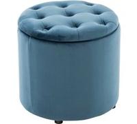 CLP Tabouret Pouf Pantin en velours Coffre avec espace de rangement Repose-pieds Bleu