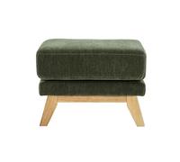 Pouf repose-pieds scandinave en tissu effet velours vert kaki et bois clair OSLO