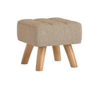 Pouf repose-pieds style nordique piètement bois incliné tissu assise effet capitonné marron