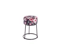 Pouf rond 30x46 cm en tissu velours noir et motifs roses