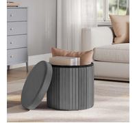 Pouf Rond avec Rangement - WOLTU Tabouret Pliable - Couvercle Velours - MDF - 38x38x36cm - Gris Foncé