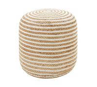 Pouf Rond Boho Tressé en Jute 40 x 40 x 40 cm avec Rayures Blanches Beige Resafa