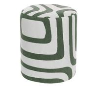 Atmosphera – Pouf rond DELOR – Motifs vert cèdre et blanc – D36 cm
