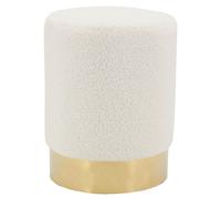 Pouf Rond En Bouclette Et Métal Doré Blanc