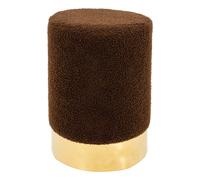Pouf Rond En Bouclette Et Métal Doré Marron