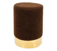 Pouf rond en bouclette et métal doré marron
