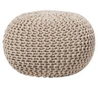 Pouf Rond en Coton Beige à Billes de Polystyrène Accessoire d'Intérieur Con