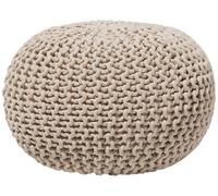 Pouf Rond en Coton Beige à Billes de Polystyrène Accessoire d'Intérieur Con