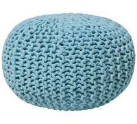 Pouf Rond en Coton Bleu Clair à Billes de Polystyrène Coussin d'Intérieur Conrad