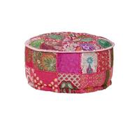 vidaXL Pouf rond en coton patchwork fait à la main – Rose – 40 x 20 cm