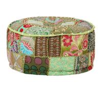 Pouf Rond en Coton Fait à la Main Vert Salon Siège Tabouret Repose-pied vidaXL