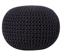 Pouf Rond en Coton Noir à Billes de Polystyrène Accessoire d'Intérieur Doux Conrad