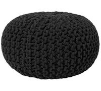 Pouf Rond en Coton Noir à Billes de Polystyrène Accessoire d'Intérieur Doux Conrad