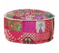 vidaXL Pouf rond en coton patchwork fait à la main – Rose – 40 x 20 cm