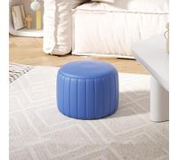 Pouf rond en cuir avec cadre en bois massif, banc de rangement multifonction pour canapé de salon, 32 x 32 x 25 cm